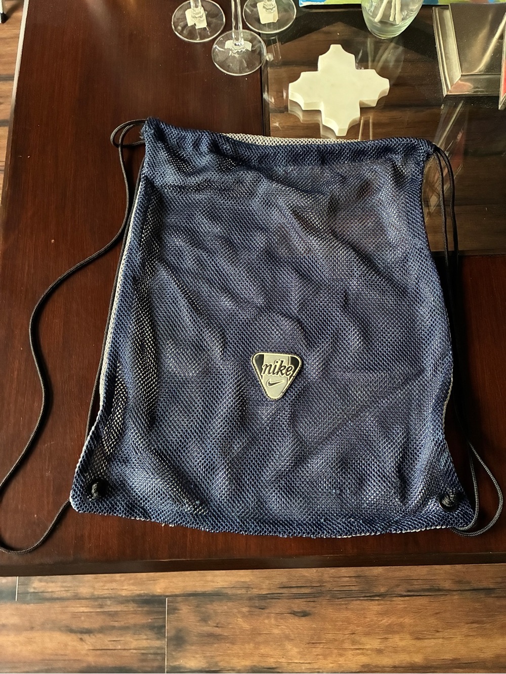 Vintage ✨ 90s Nike Navy Mesh Drawstring Backpack with Logo Patch